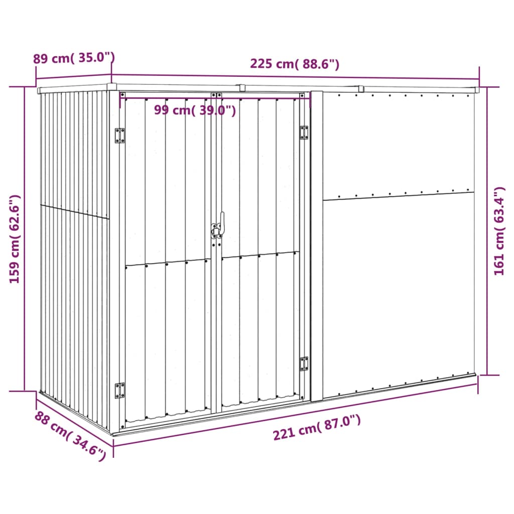 vidaXL Garden Tool Shed Anthracite 88.6"x35"x63.4" Galvanized Steel