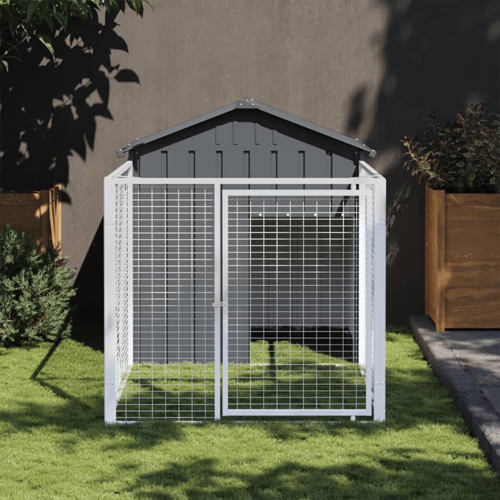 vidaXL Dog House with Run Anthracite 46.1"x79.1"x48.4" Galvanized Steel