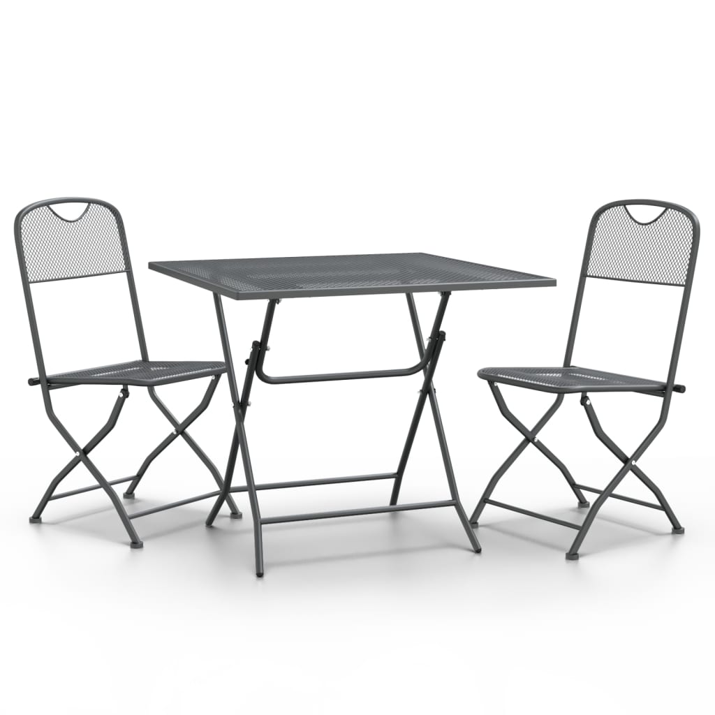 vidaXL 3 Piece Patio Dining Set Expanded Metal Mesh Anthracite