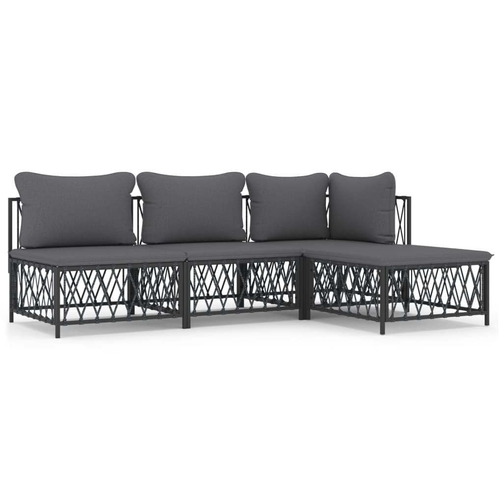 vidaXL 4 Piece Patio Lounge Set with Cushions Anthracite Steel