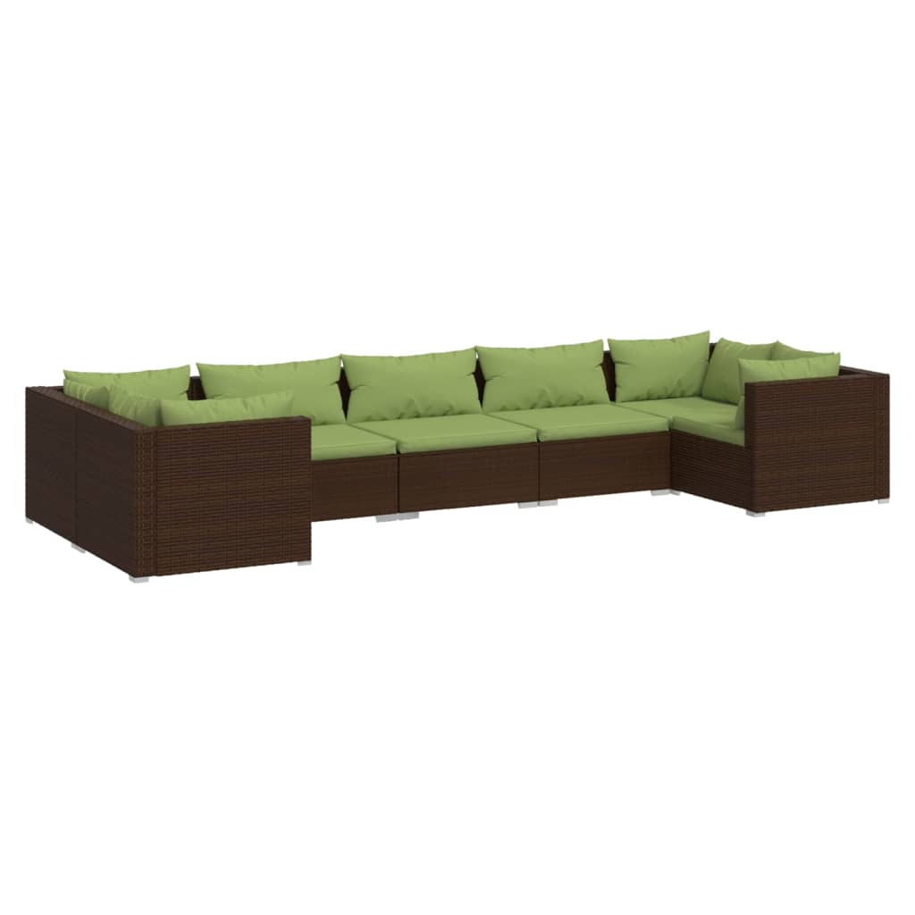 vidaXL 7 Piece Patio Lounge Set with Cushions Poly Rattan Brown