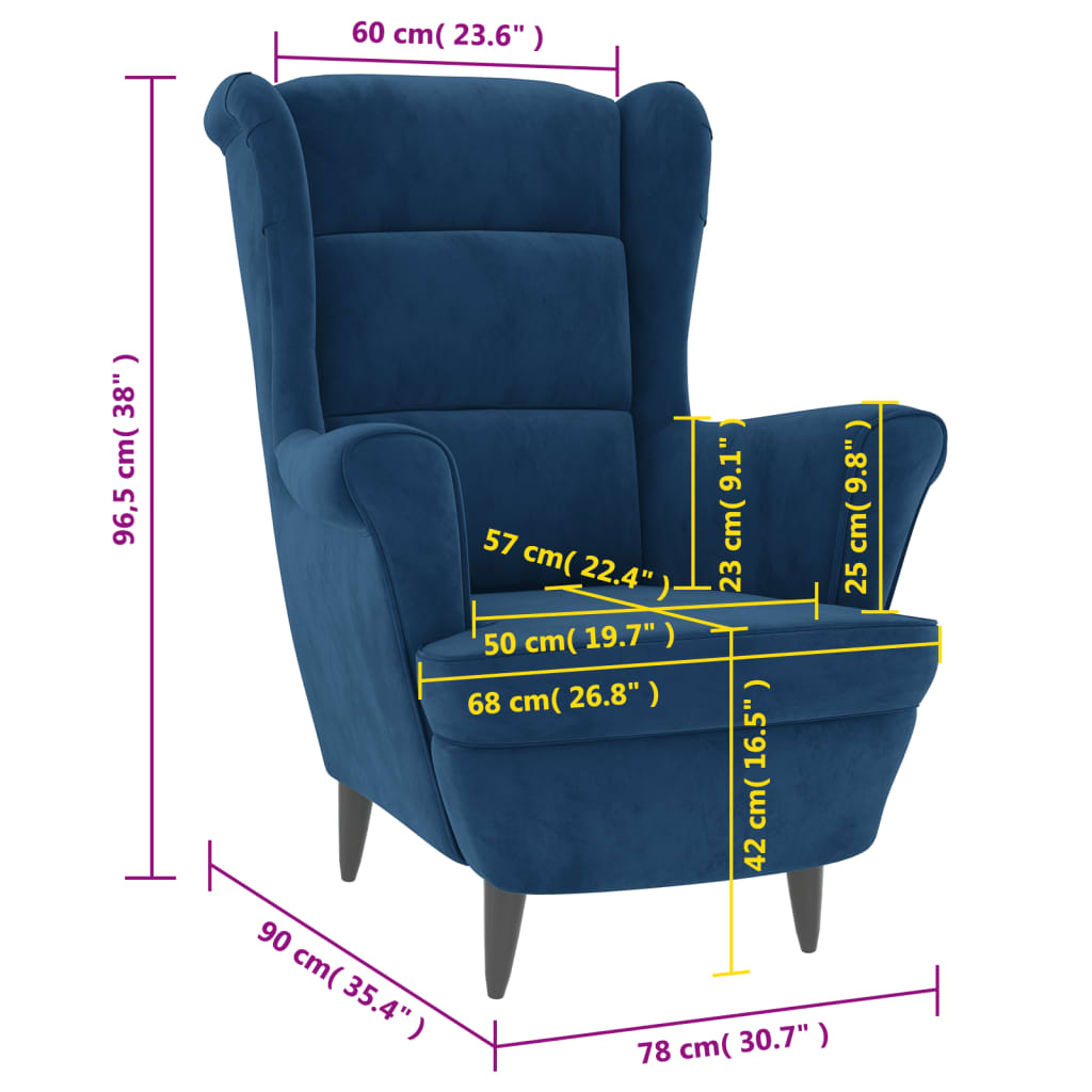 vidaXL Armchair Blue Velvet