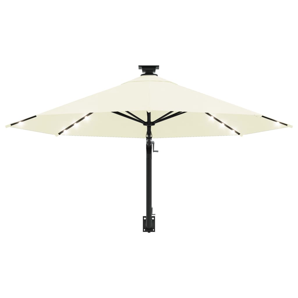 vidaXL Wall-mounted Garden Parasol with LEDs and Metal Pole 118.1" Sand