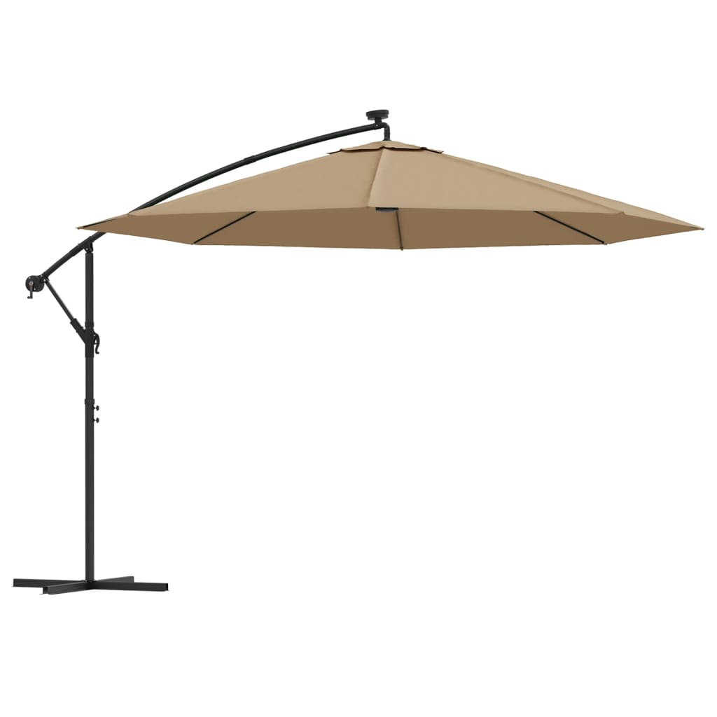 vidaXL Cantilever Garden Parasol with LED Lights and Metal Pole 137.8" Taupe