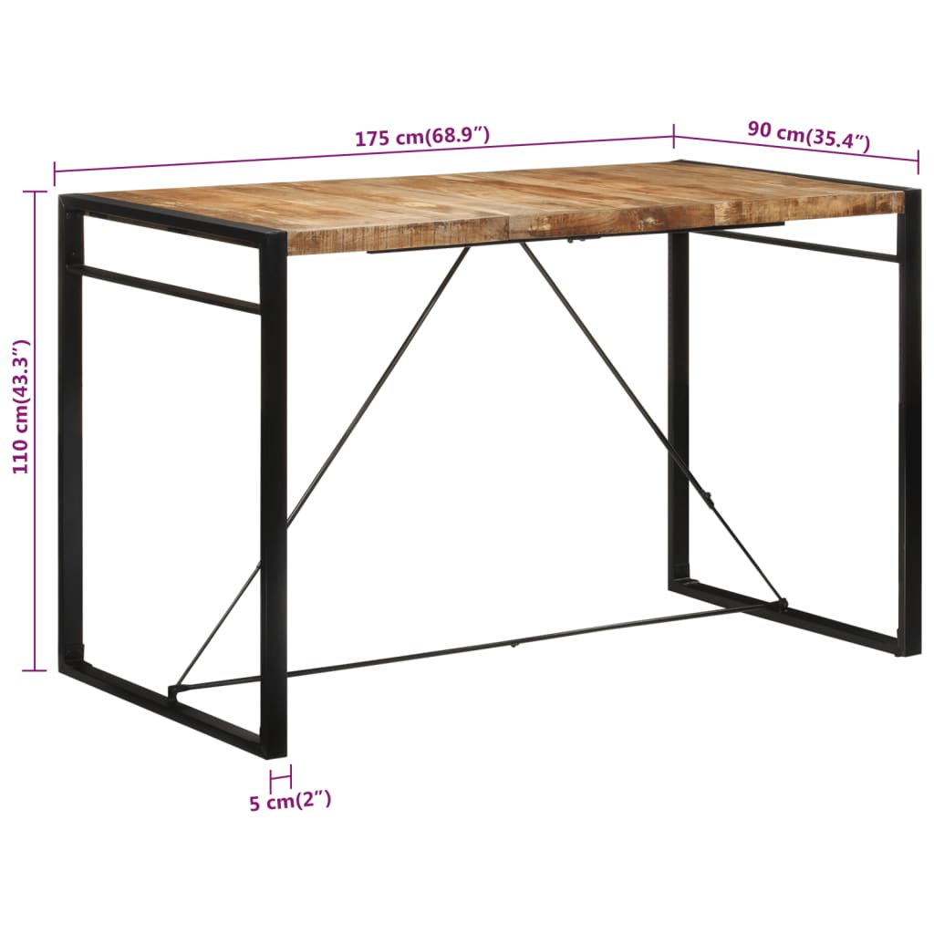 vidaXL Bar Table 68.9"x35.4"x43.3" Solid Rough Wood Mango