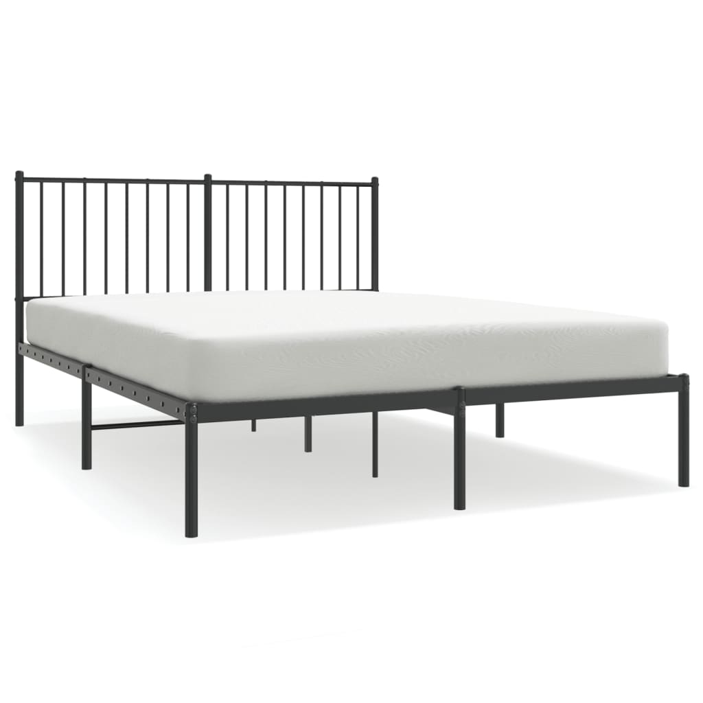 vidaXL Metal Bed Frame without Mattress with Headboard Black 53.1"x74.8"