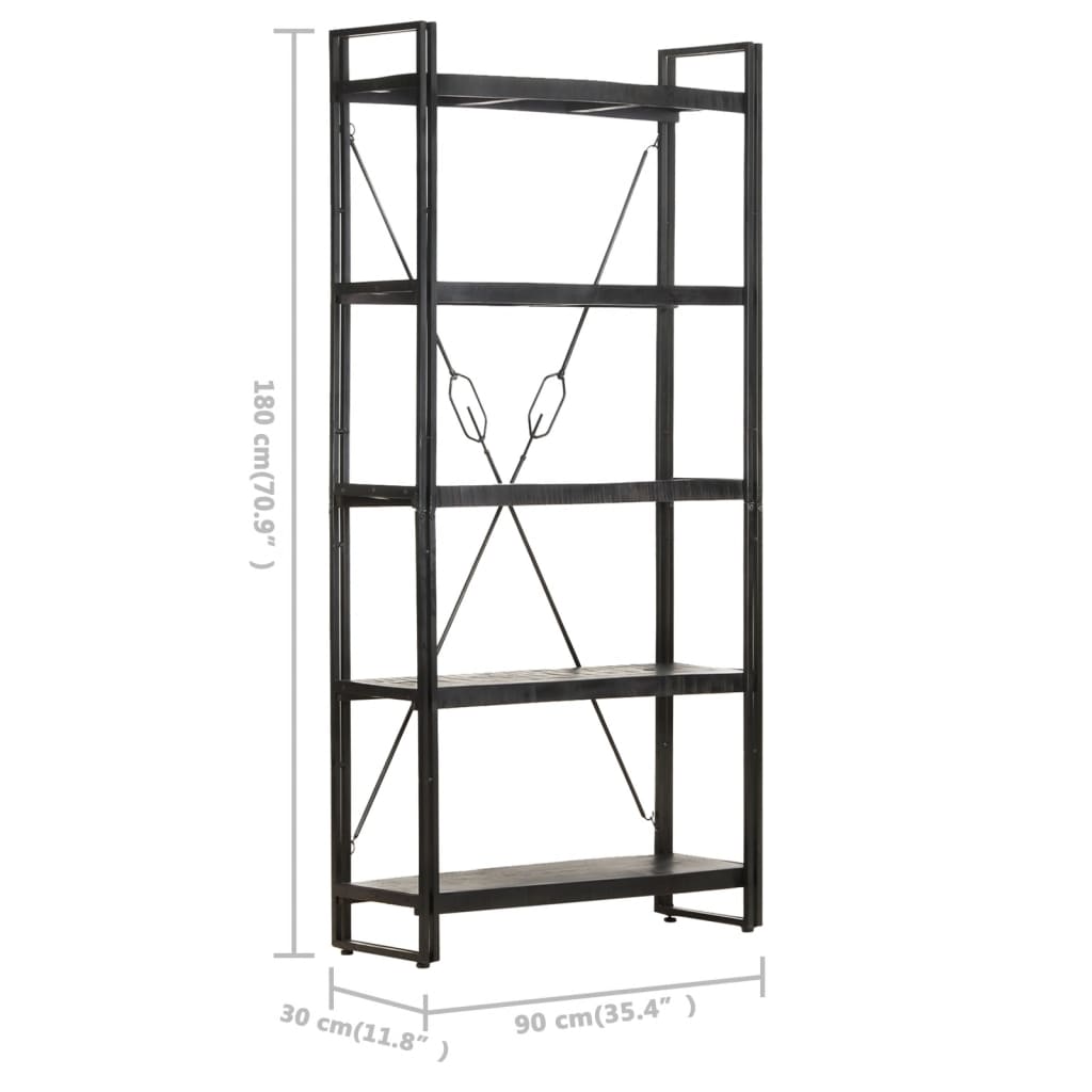 vidaXL 5-Tier Bookcase Black 35.4"x11.8"x70.9" Solid Mango Wood