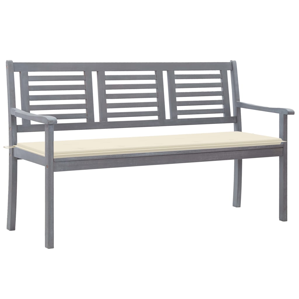 vidaXL 3-Seater Patio Bench with Cushion 59.1" Gray Eucalyptus Wood