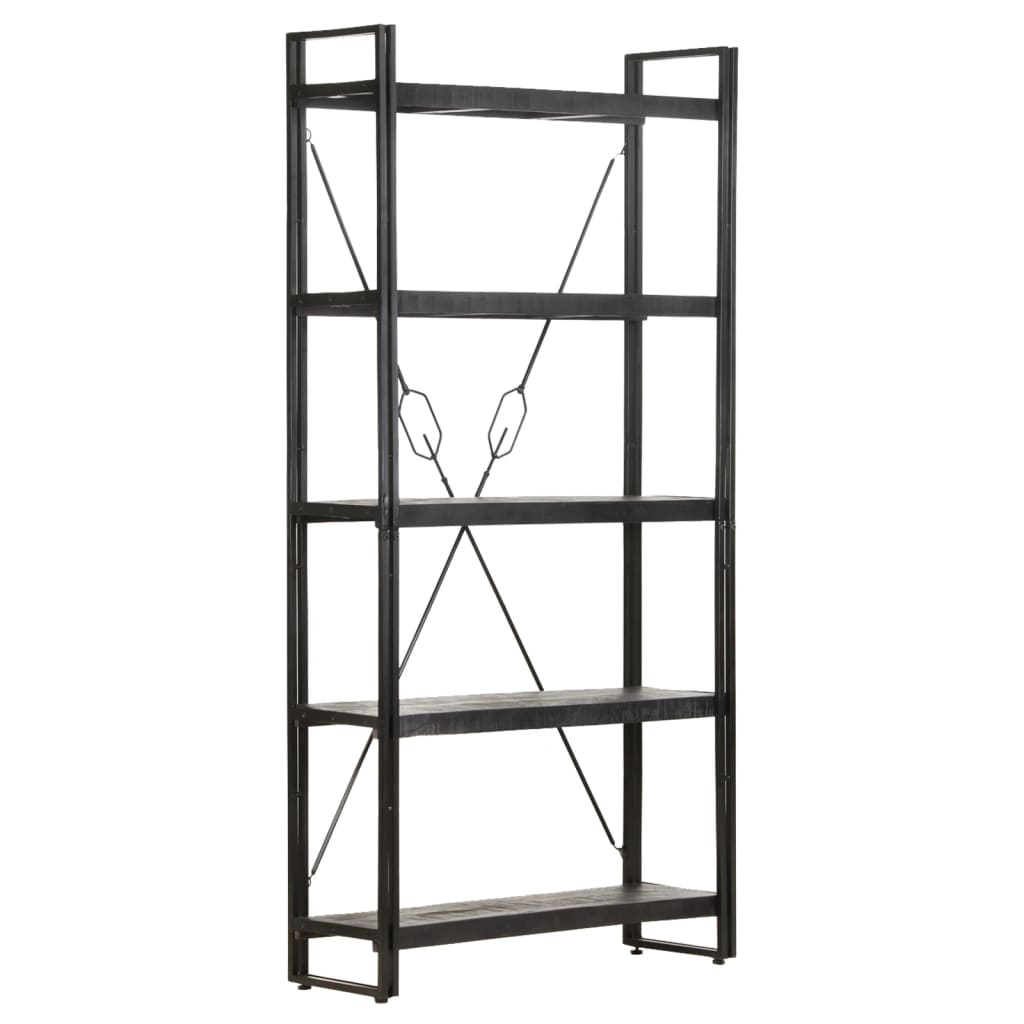 vidaXL 5-Tier Bookcase Black 35.4"x11.8"x70.9" Solid Mango Wood