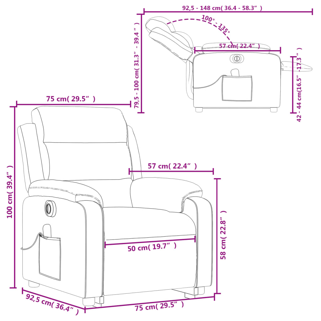 vidaXL Electric Stand up Massage Recliner Chair Black Fabric