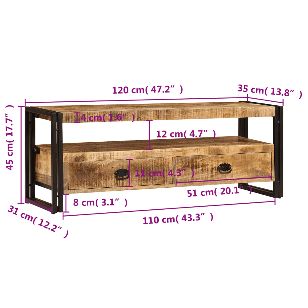 vidaXL TV Stand 47.2"x13.8"x17.7" Solid Wood Mango