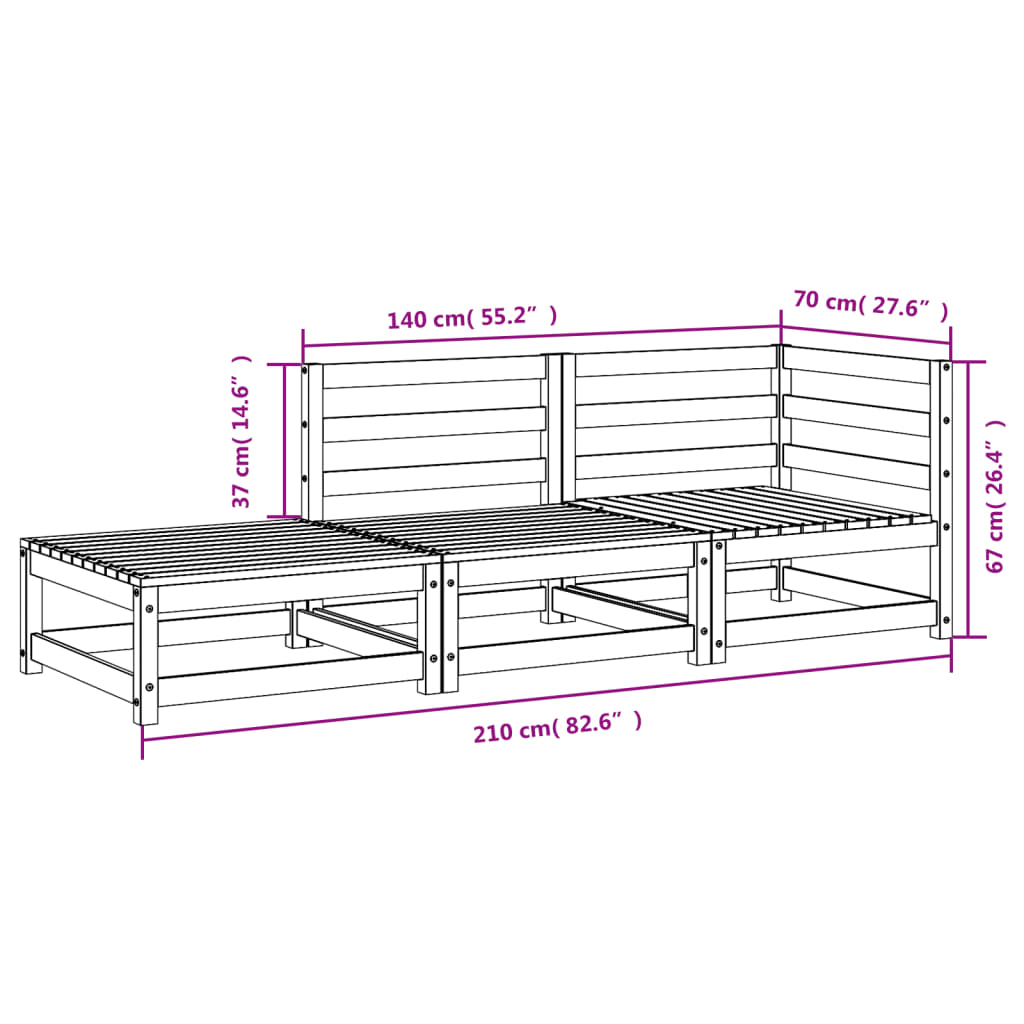 vidaXL Patio Sofa with Footstool 2-Seater Wax Brown Solid Wood Pine