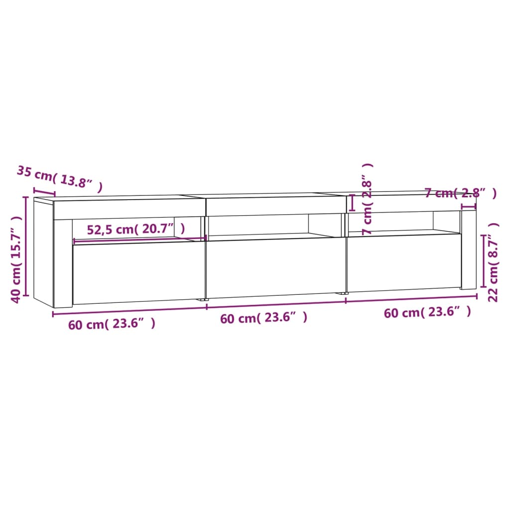 vidaXL TV Stand with LED Lights Concrete Gray 70.9"x13.8"x15.7"