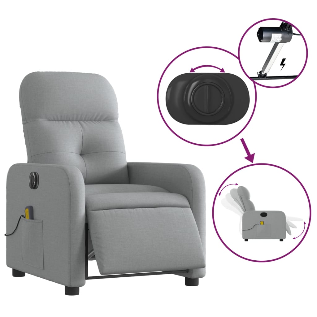 vidaXL Electric Massage Recliner Chair Light Gray Fabric