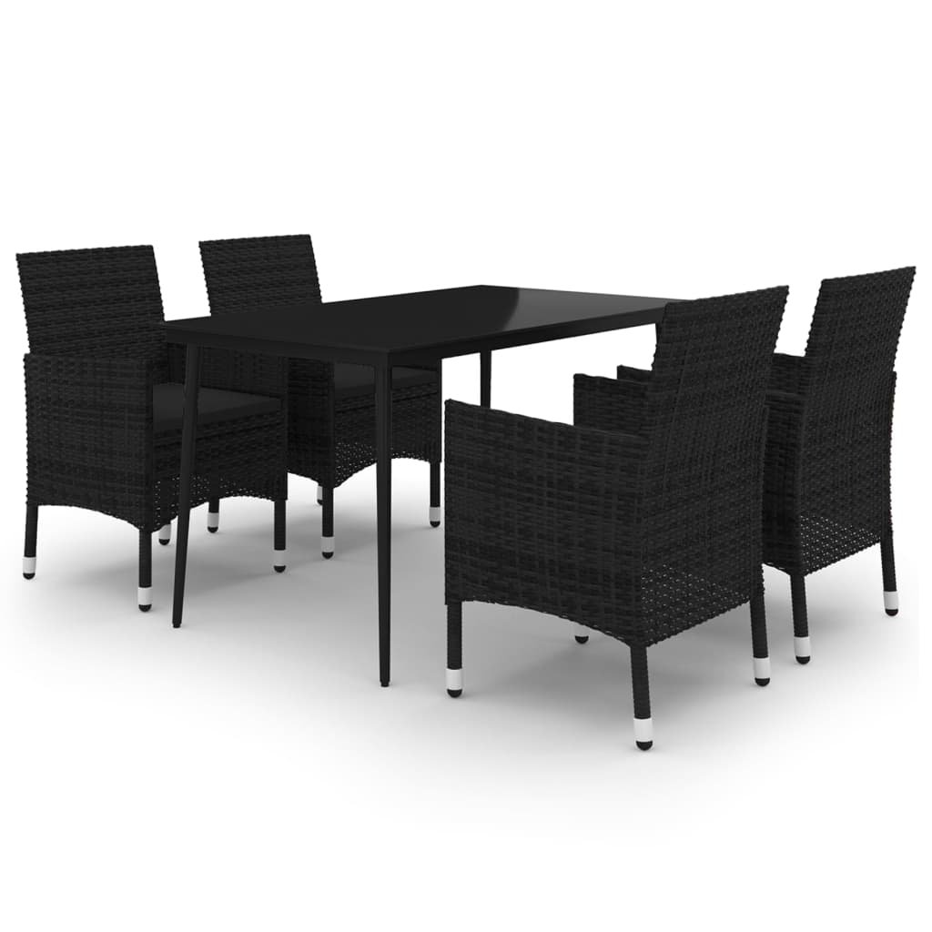 vidaXL 5 Piece Patio Dining Set with Cushions Poly Rattan and Glass