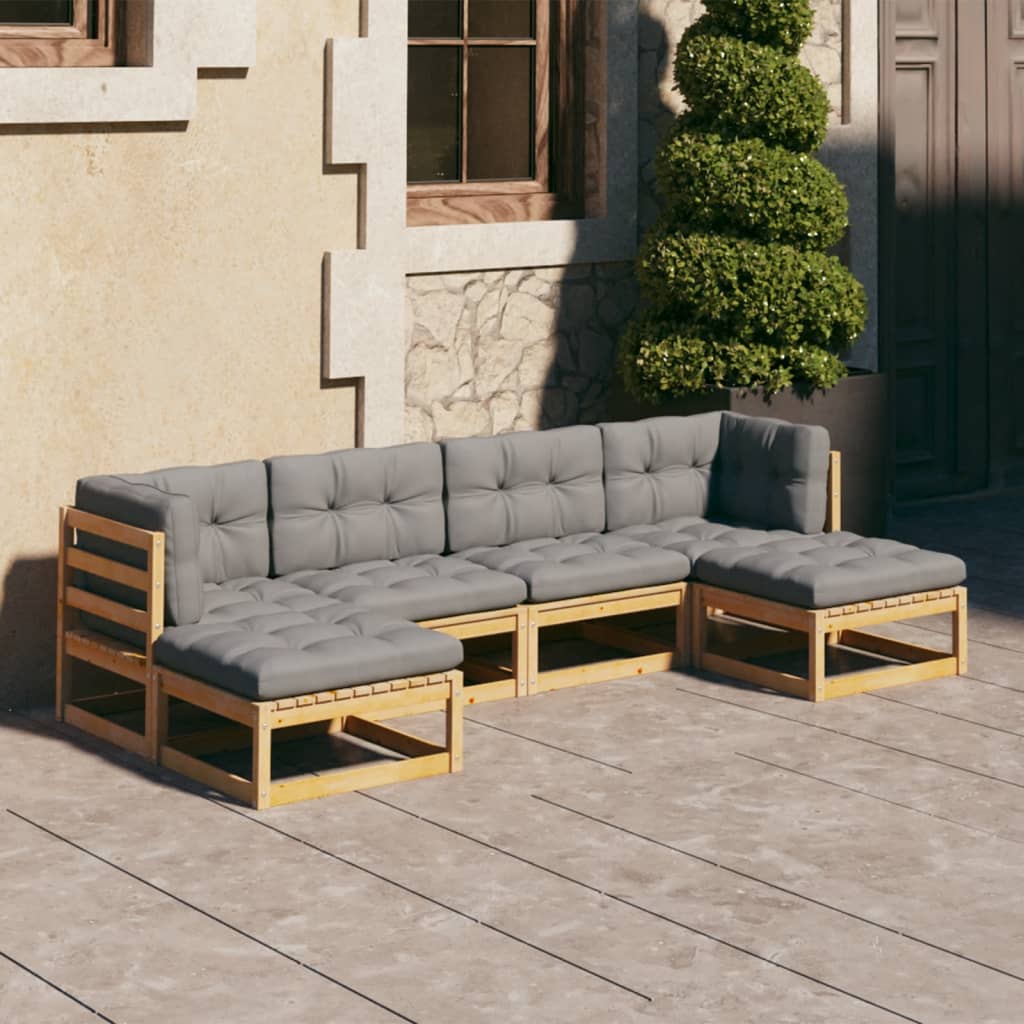 vidaXL 6 Piece Patio Lounge Set with Cushions Solid Wood Pine