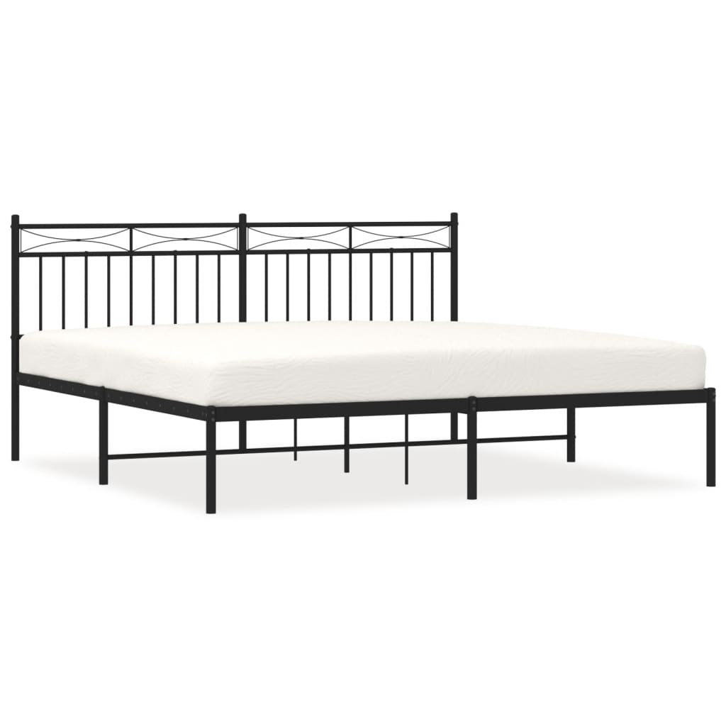 vidaXL Metal Bed Frame without Mattress with Headboard Black 72"x83.9"