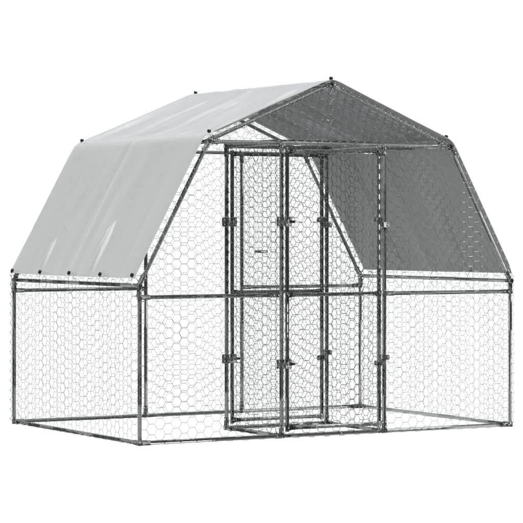 vidaXL Chicken Cage with Roof and Door Silver Galvanized Steel