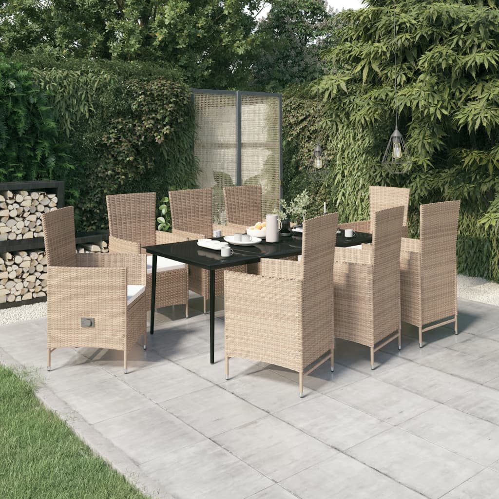 vidaXL 9 Piece Patio Dining Set with Cushions Beige