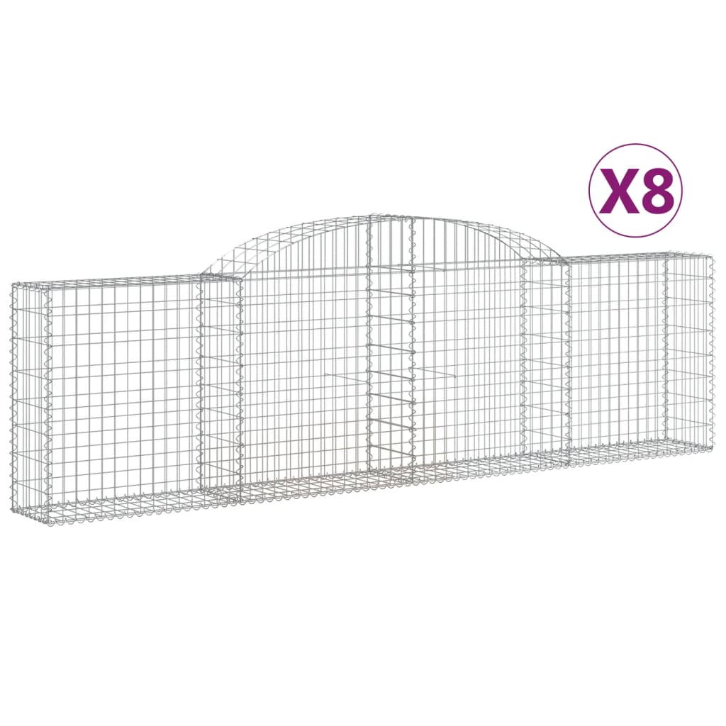 vidaXL Arched Gabion Baskets 8 pcs 118.1"x11.8"x31.5"/39.4" Galvanized Iron