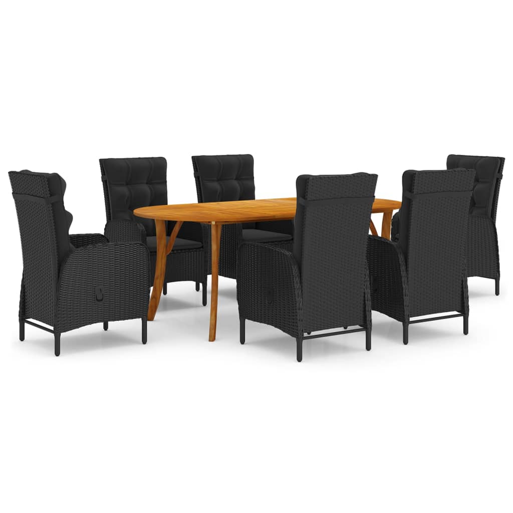 vidaXL 7 Piece Patio Dining Set Black