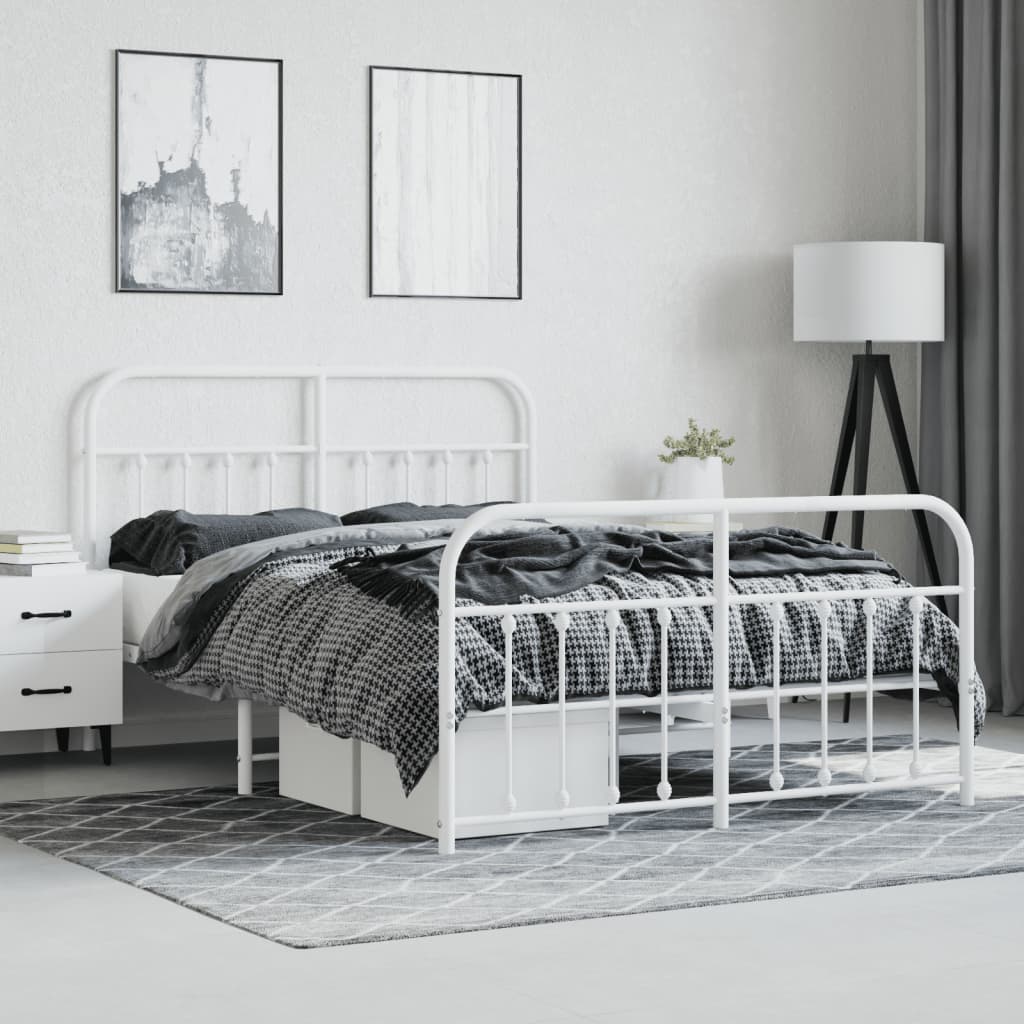 vidaXL Metal Bed Frame without Mattress with Footboard White 53.1"x74.8"