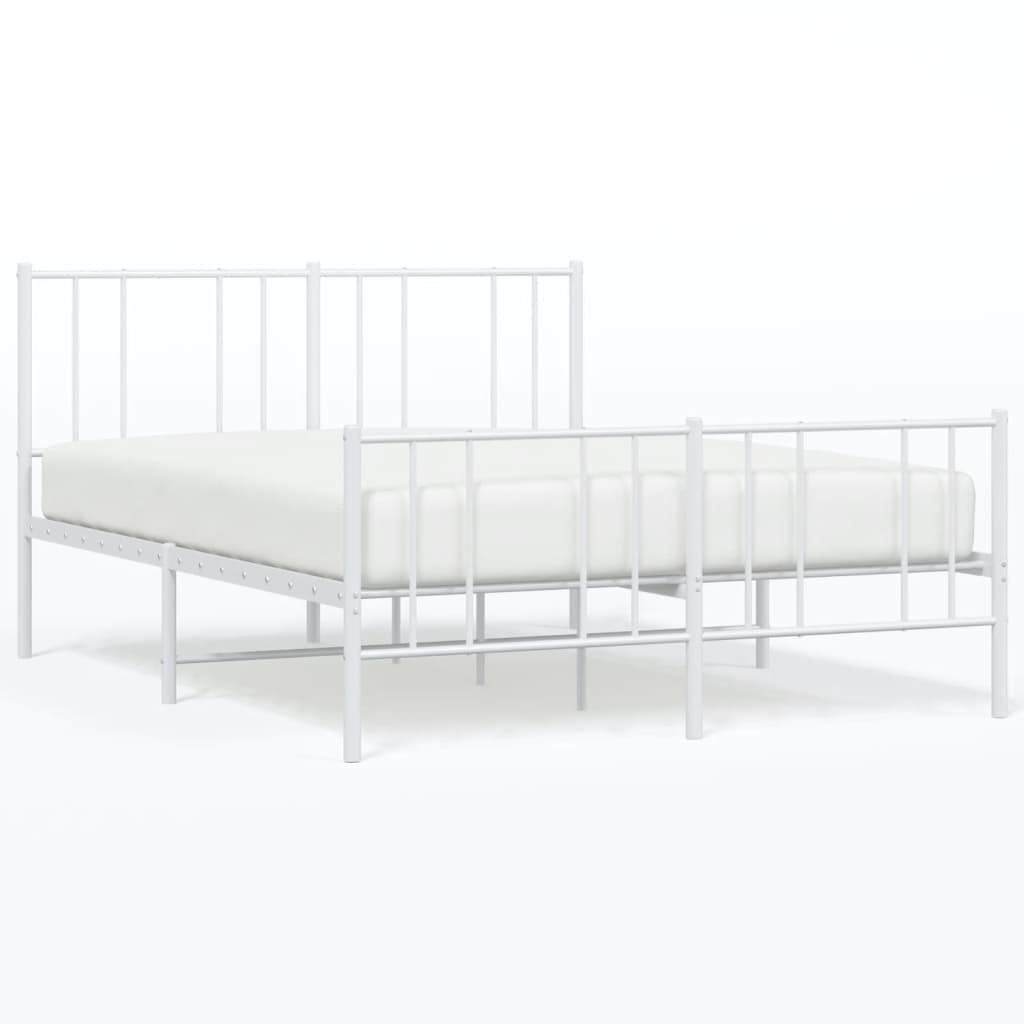 vidaXL Metal Bed Frame with Headboard and Footboard White 59.8"x78.7"