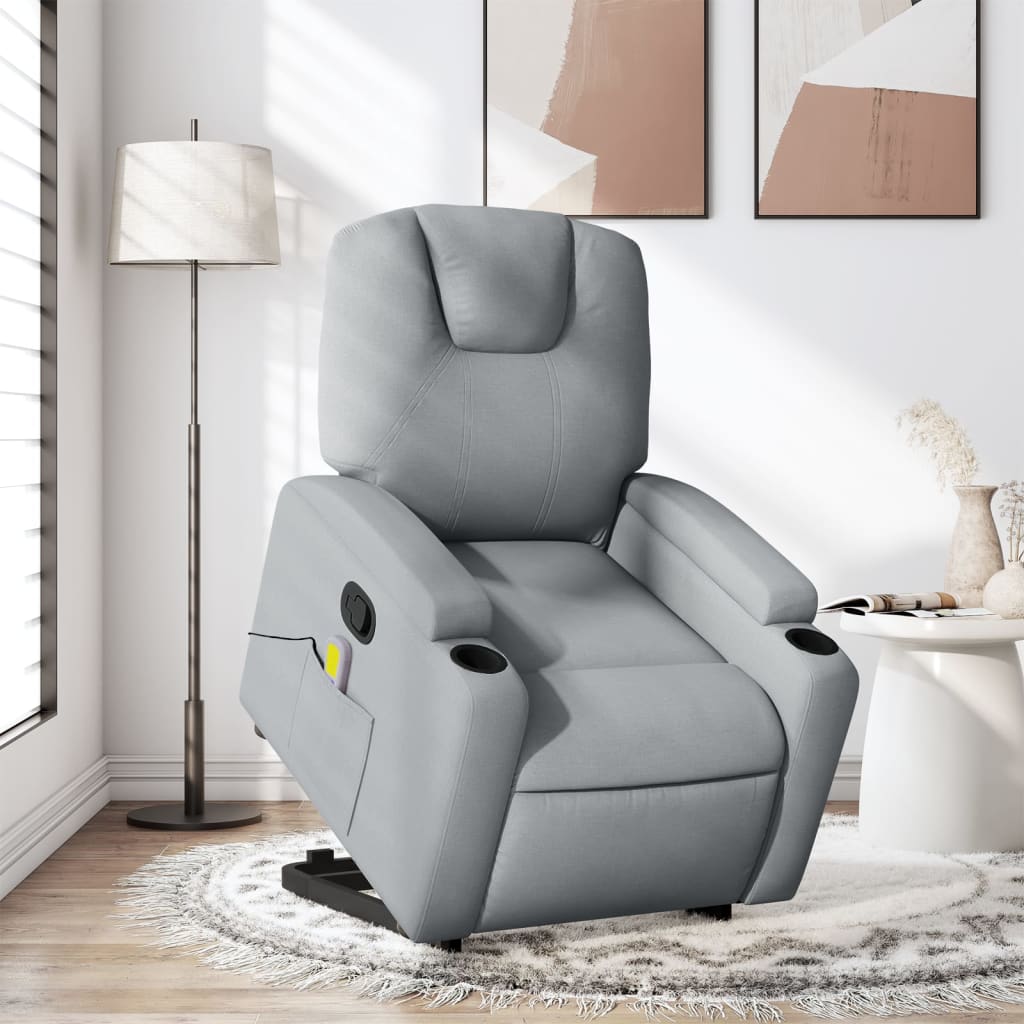 vidaXL Stand up Massage Recliner Chair Light Gray Fabric