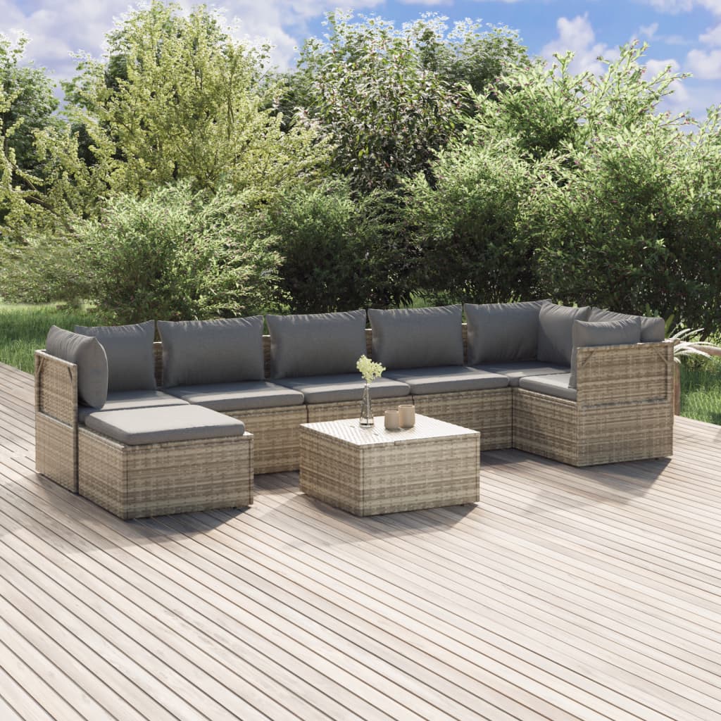 vidaXL 8 Piece Patio Lounge Set with Cushions Gray Poly Rattan