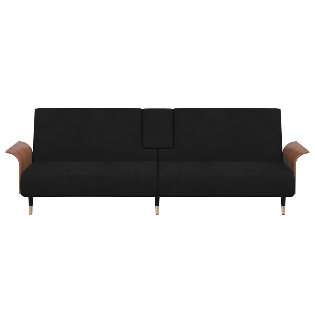 vidaXL Sofa Bed with Cup Holders Black Velvet