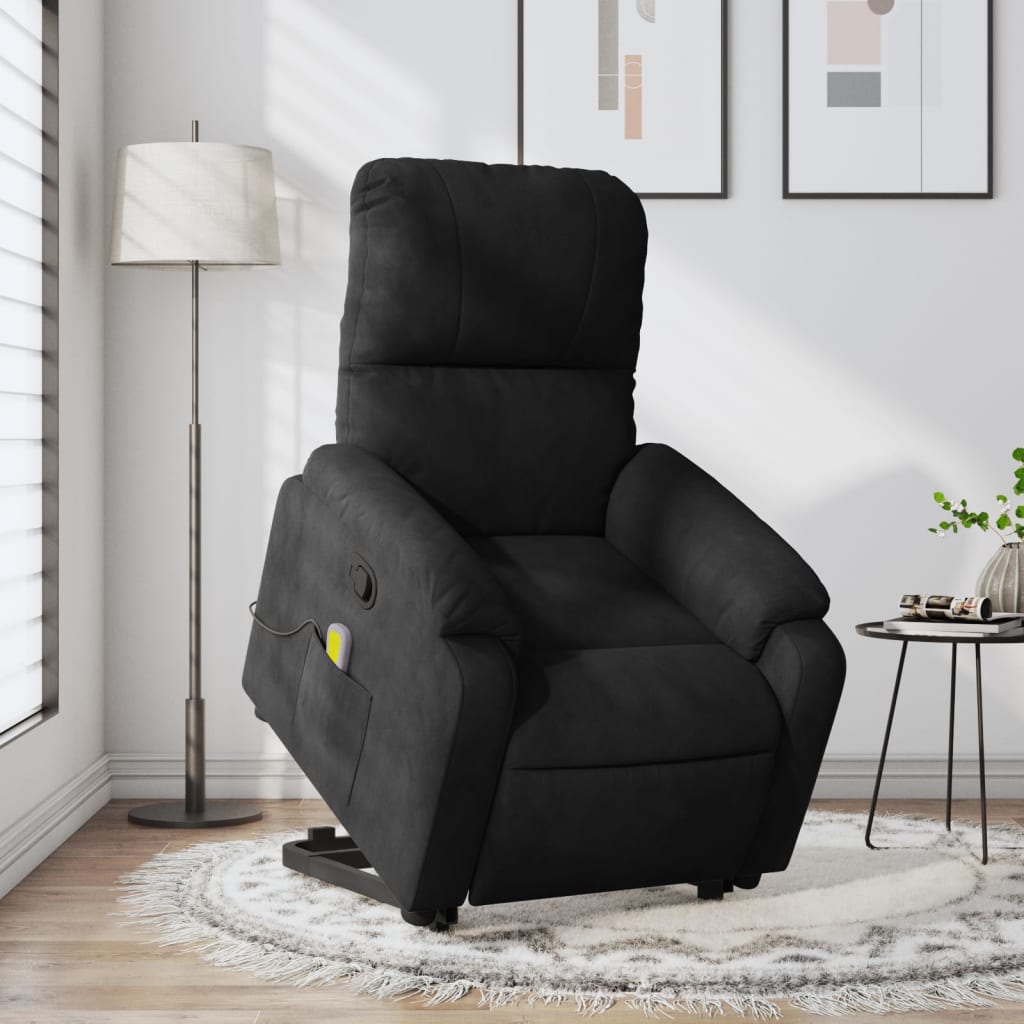 vidaXL Stand up Massage Recliner Chair Black Microfiber Fabric