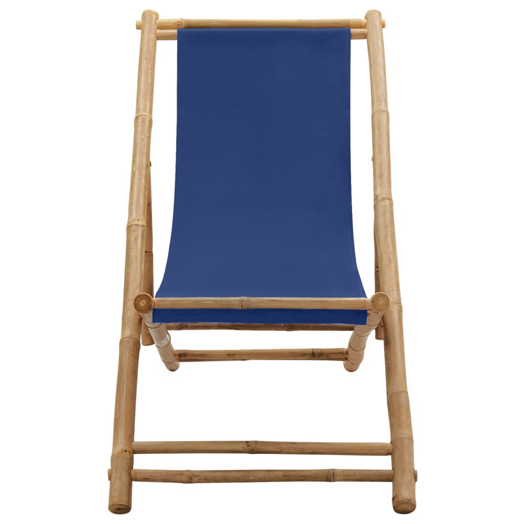 vidaXL Deck Chair Bamboo and Canvas Navy Blue