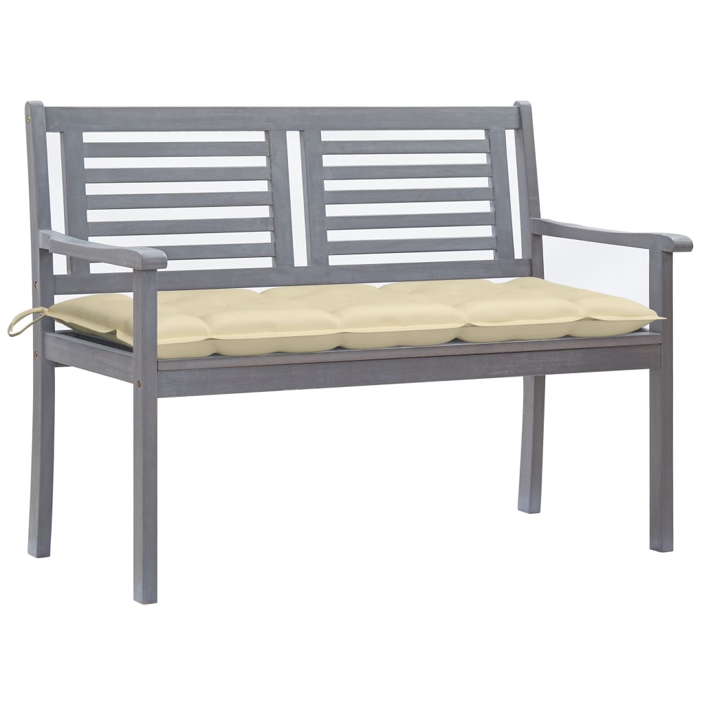 vidaXL 2-Seater Patio Bench with Cushion 47.2" Gray Eucalyptus Wood