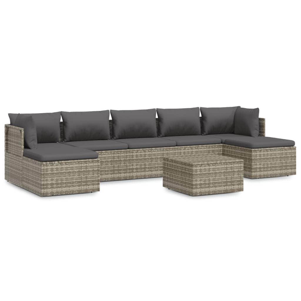 vidaXL 8 Piece Patio Lounge Set with Cushions Gray Poly Rattan