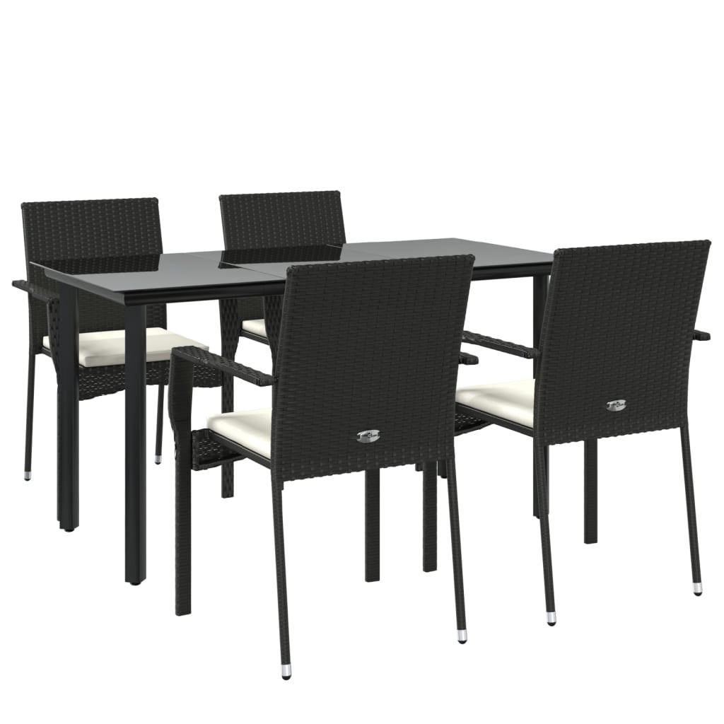 vidaXL 5 Piece Patio Dining Set with Cushions Black Poly Rattan