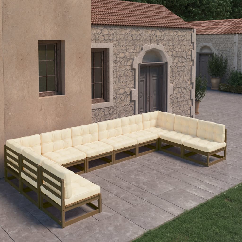 vidaXL 10 Piece Patio Lounge Set&Cushions Honey Brown Solid Pinewood