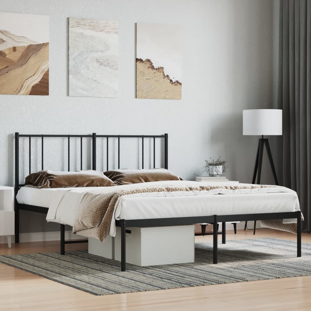 vidaXL Metal Bed Frame without Mattress with Headboard Black 59.1"x78.7"