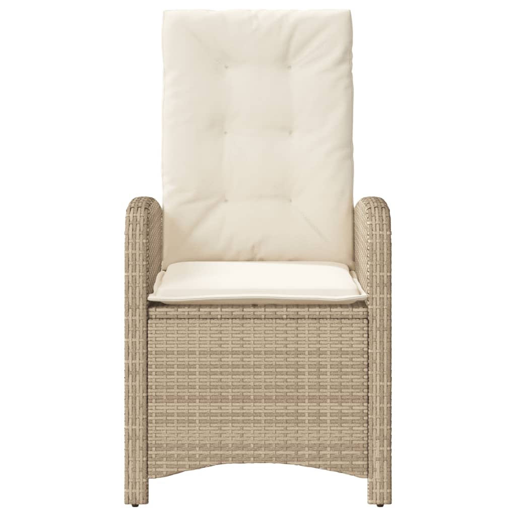 vidaXL Reclining Patio Chair with Cushions Beige Poly Rattan