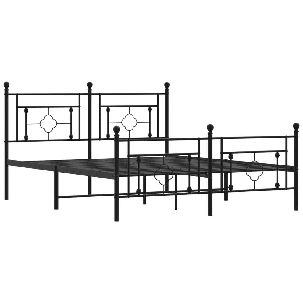 vidaXL Metal Bed Frame without Mattress with Footboard Black 59.1"x78.7"