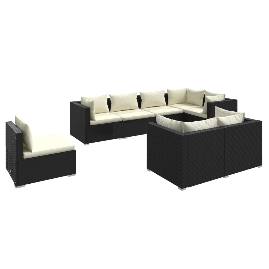 vidaXL 8 Piece Patio Lounge Set with Cushions Poly Rattan Black