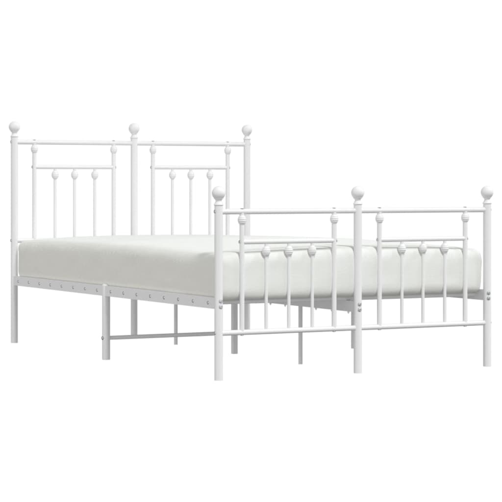 vidaXL Metal Bed Frame without Mattress with Footboard White 53.1"x74.8"