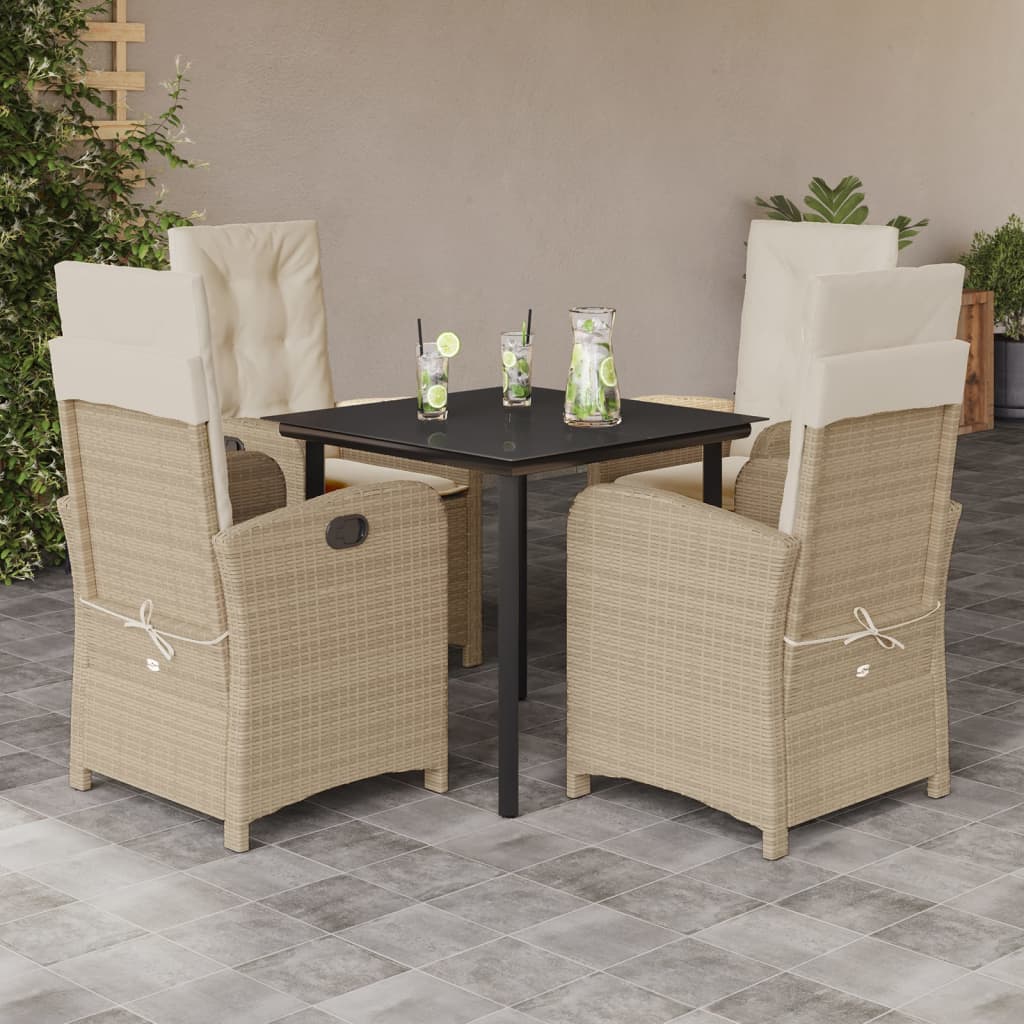 vidaXL 5 Piece Patio Dining Set with Cushions Beige Poly Rattan