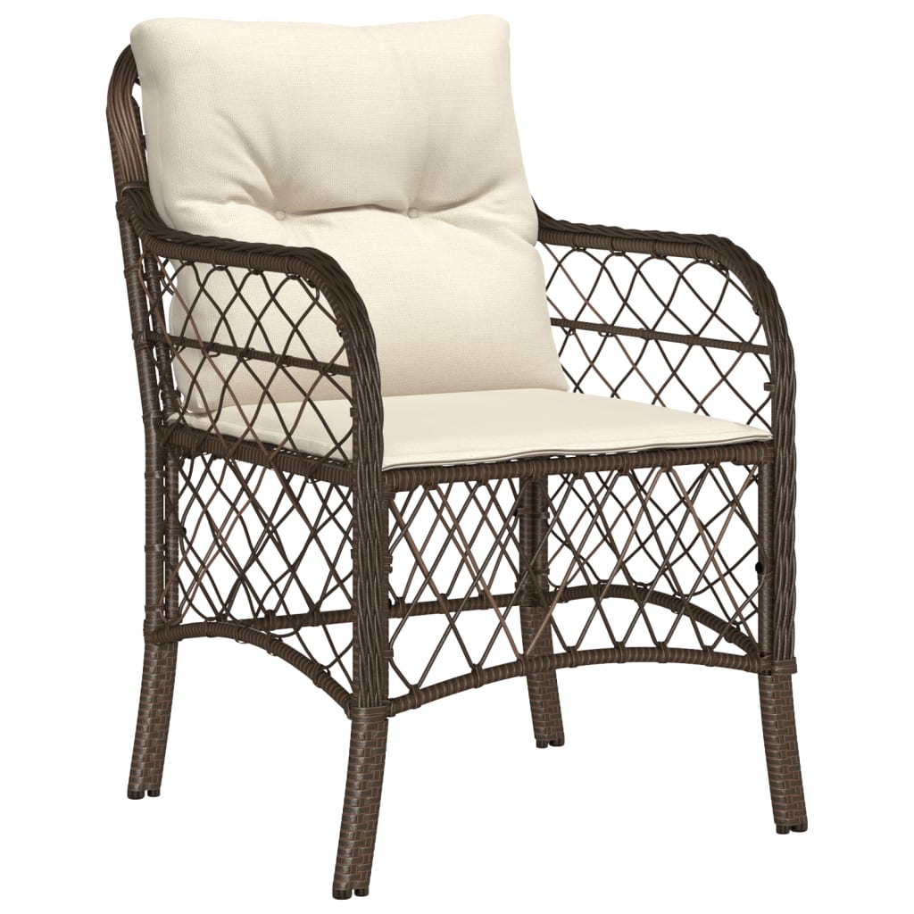 vidaXL 3 Piece Bistro Set with Cushions Brown Poly Rattan