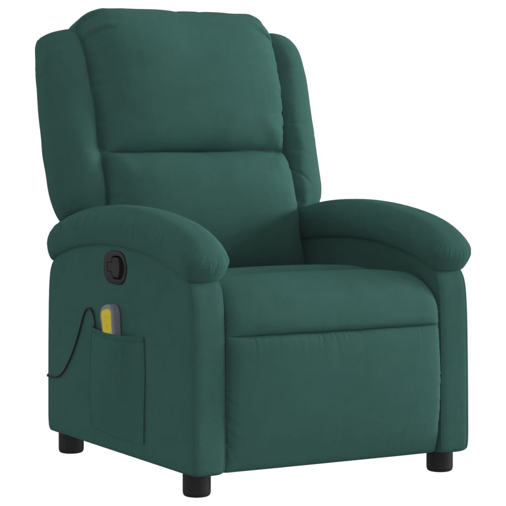 vidaXL Massage Recliner Chair Dark Green Velvet