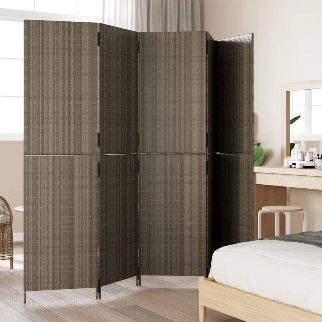 vidaXL Room Divider 5 Panels Gray Poly Rattan