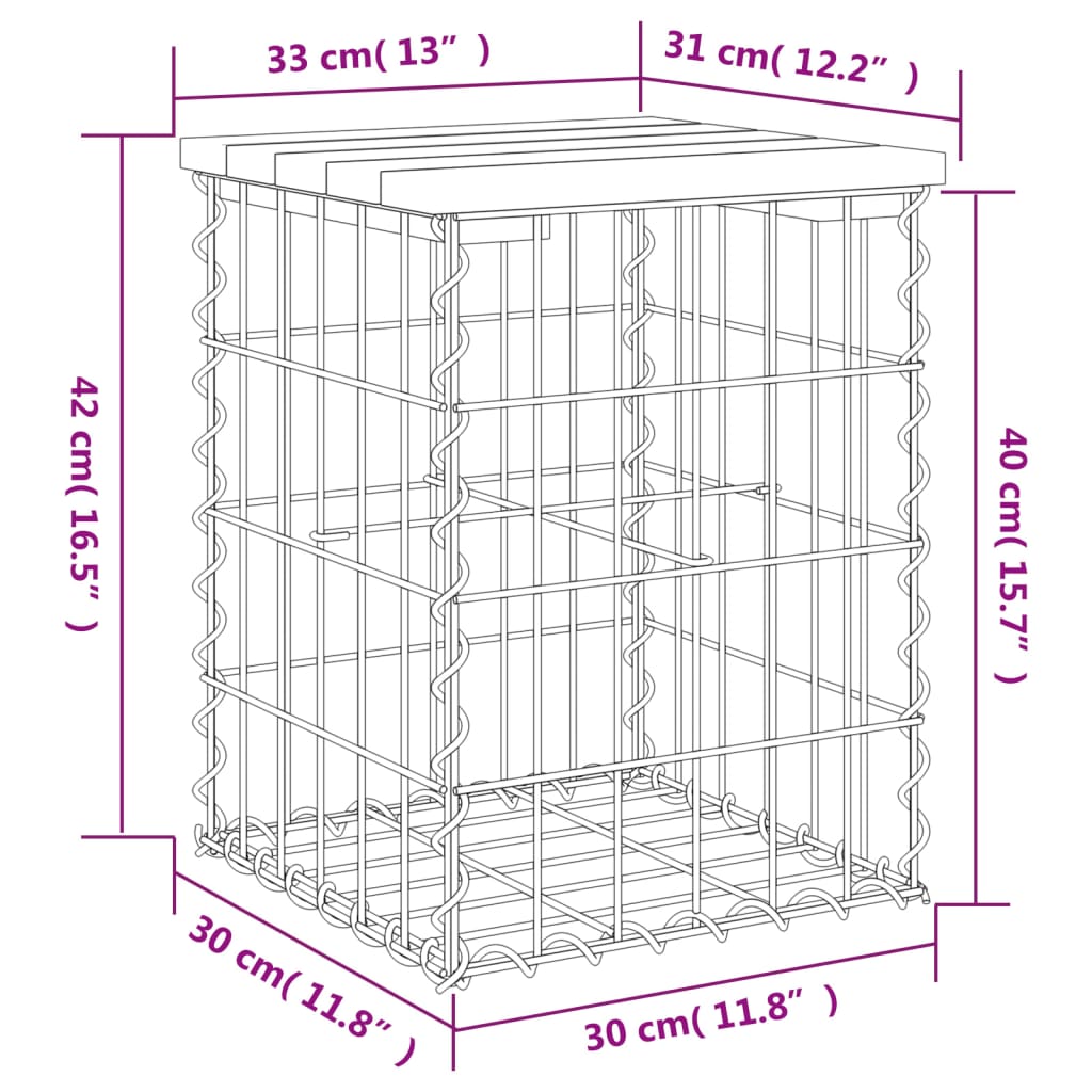 vidaXL Patio Bench Gabion Design 13"x12.2"x16.5" Solid Wood Pine