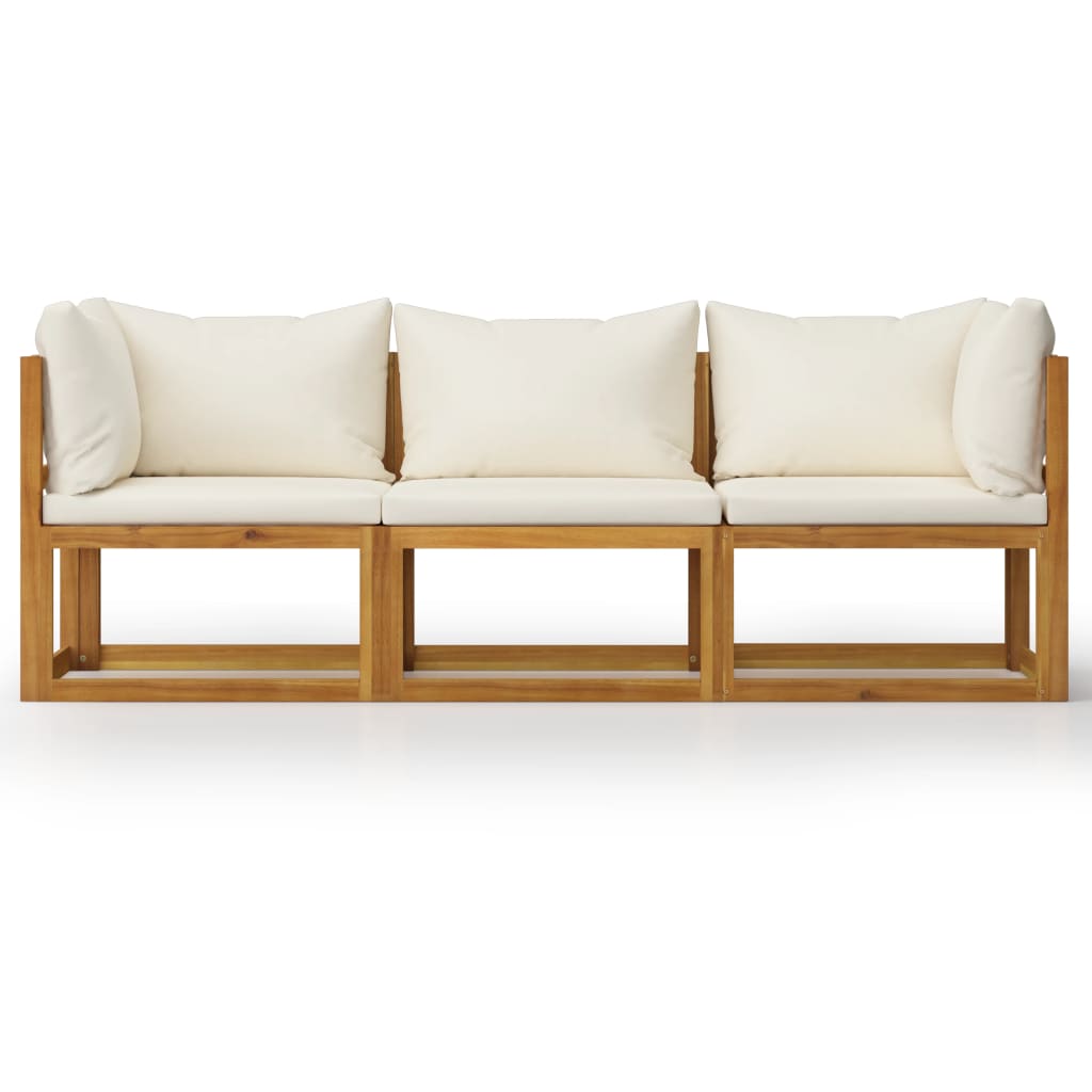 vidaXL 3-Seater Patio Sofa with Cushion Cream Solid Acacia Wood