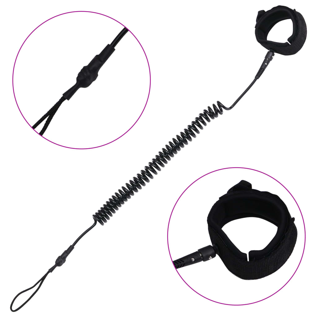 vidaXL SUP Coiled Leash Black 10 inch