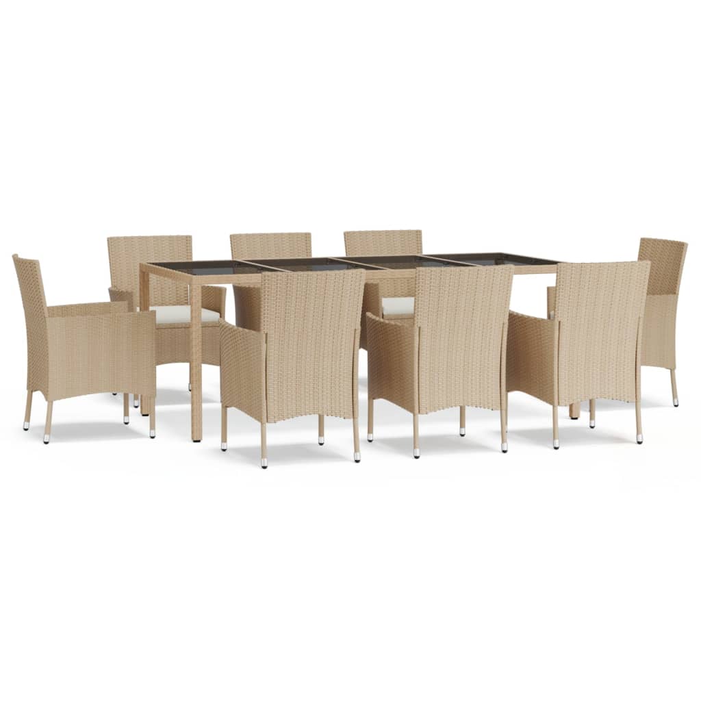 vidaXL 9 Piece Patio Dining Set with Cushions Beige Poly Rattan