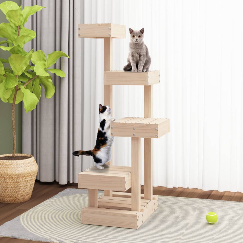 vidaXL Cat Tree 17.9"x19.3"x40.6" Solid Wood Pine